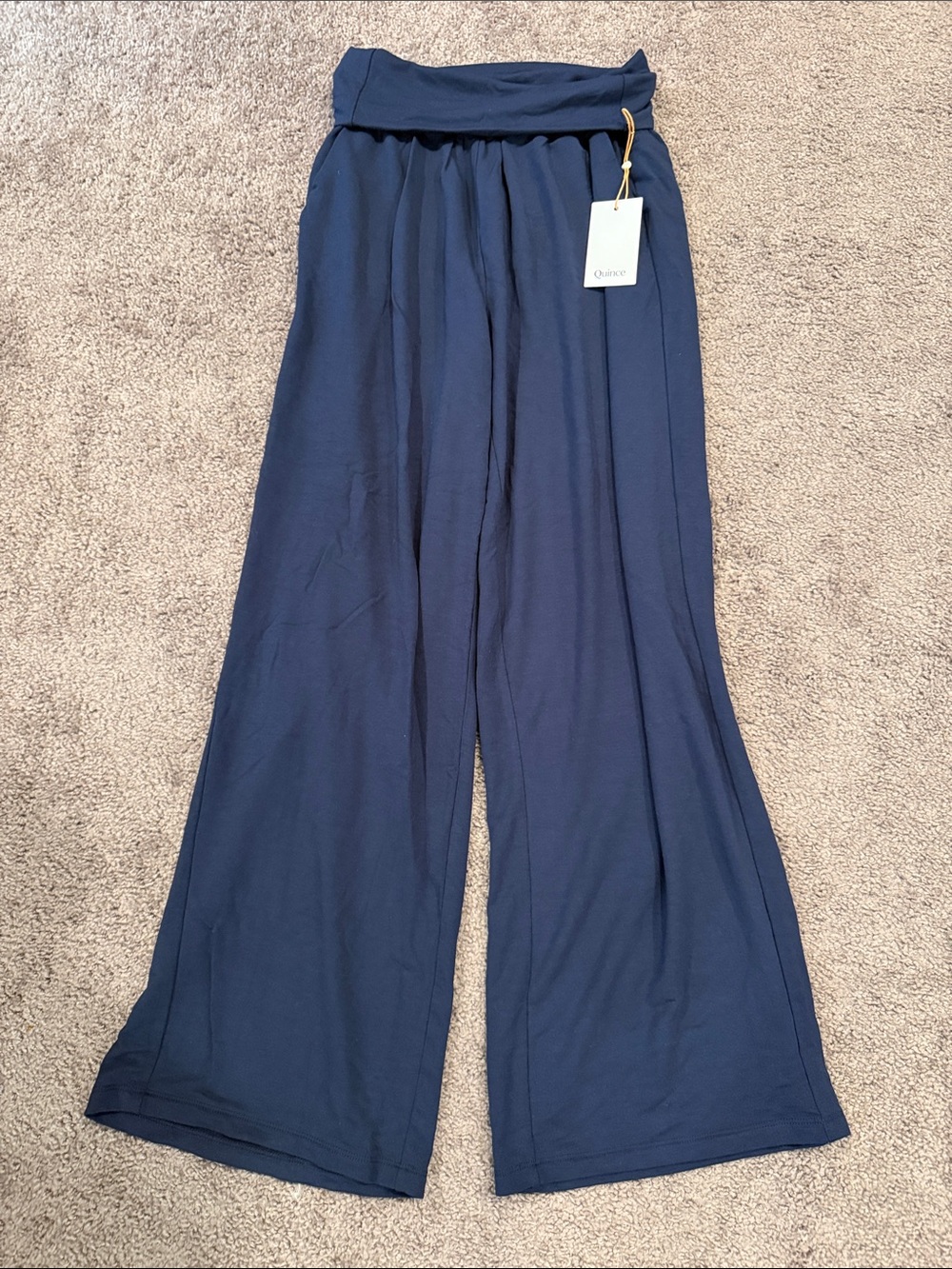 Quince French Terry Modal Navy Wide-Leg Foldover Waist Pants